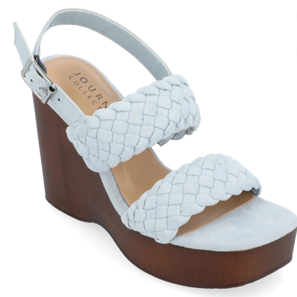 Journee Collection Sky Blue Braided Ayvee Wedges Sz 11 Wide